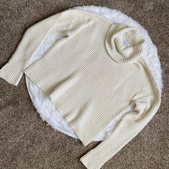Mud Pie Waffle Knit Turtleneck Sweater Cream Women’s Size Small - Picture 1 of 8